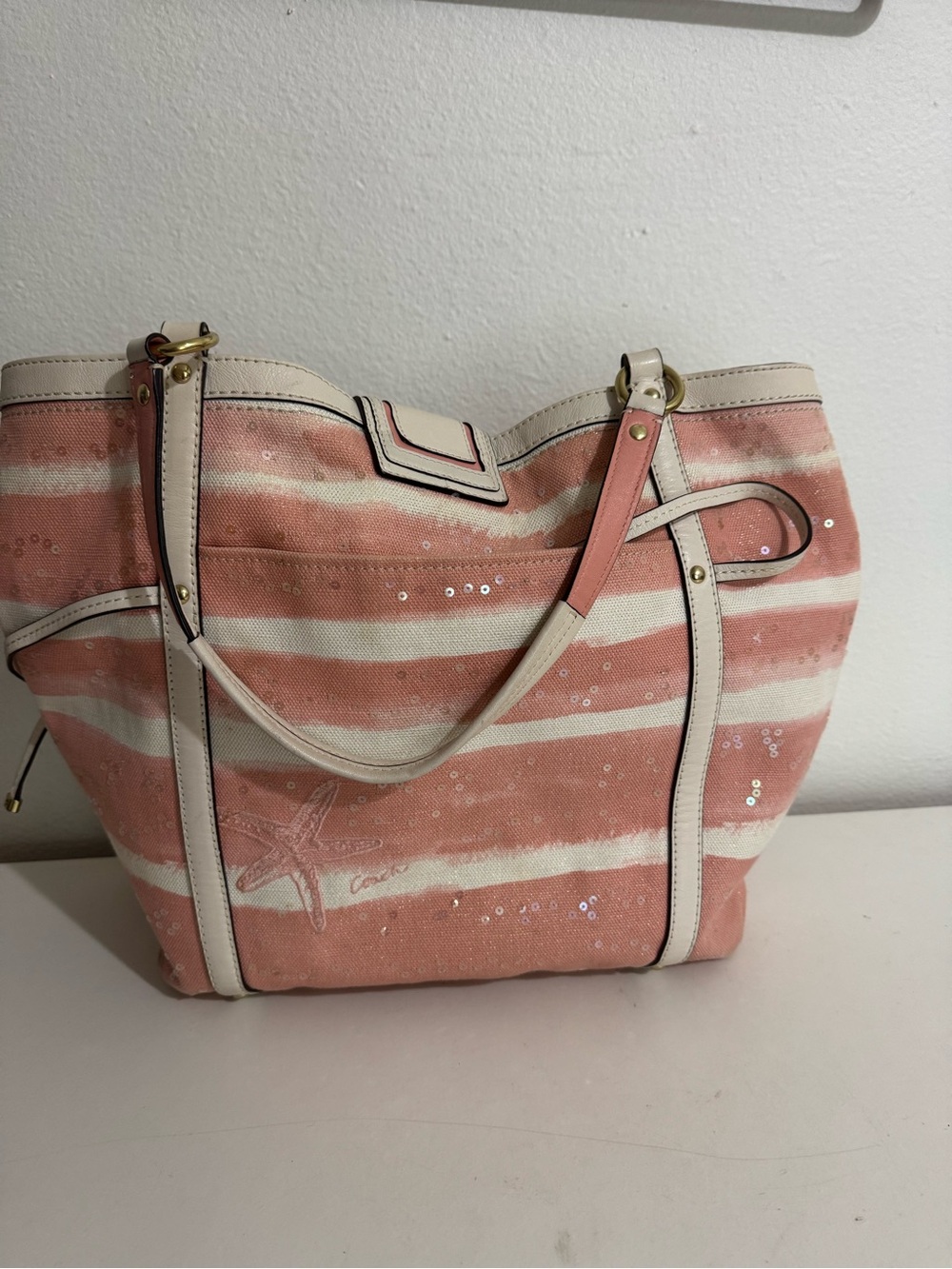 Coach RARE Y2K Audrey Motif Canvas Seashell Medium Cinched Tote - Picture 5 of 16